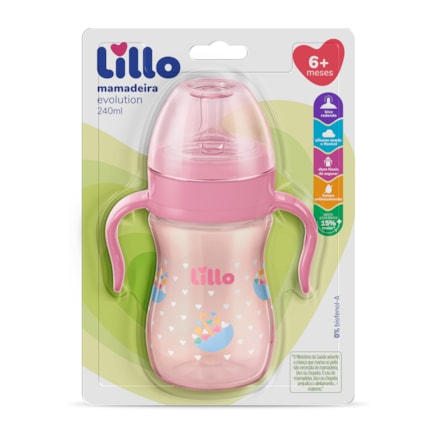 Mamadeira Lillo Evolution +6 Meses Rosa Rs6284