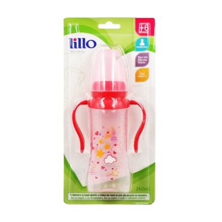 Mamadeira Lillo Sonho Silicone Macio Com Alças Rosa 240ml