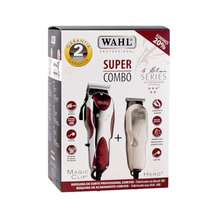 Máquina Corte Wahl Magic Clip + Máquina Acabamento Hero 220v