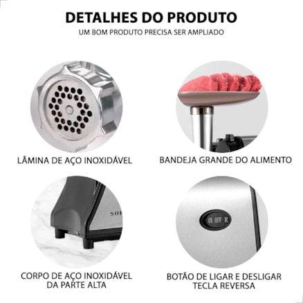 Máquina de Moer Carne Elétrica Moedor Inox 110v Gourmet Kibe Linguiça Hamburguer