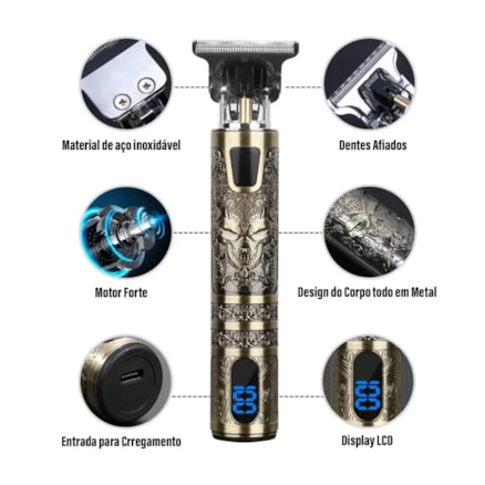 Máquina Para Cortar Cabelo Barbeador Cortador e Aparador de Pelo Demon King Dourado 110v/220v