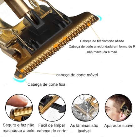 Máquina Para Cortar Cabelo Barbeador Cortador e Aparador de Pelo Demon King Dourado 110v/220v