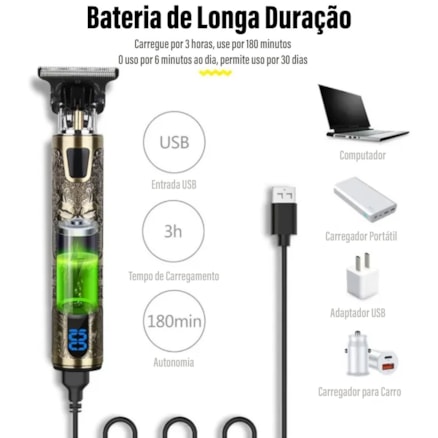Máquina Para Cortar Cabelo Barbeador Cortador e Aparador de Pelo Demon King Dourado 110v/220v