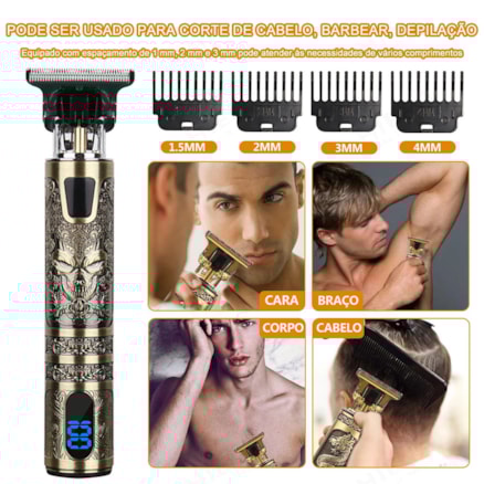 Máquina Para Cortar Cabelo Barbeador Cortador e Aparador de Pelo Demon King Dourado 110v/220v