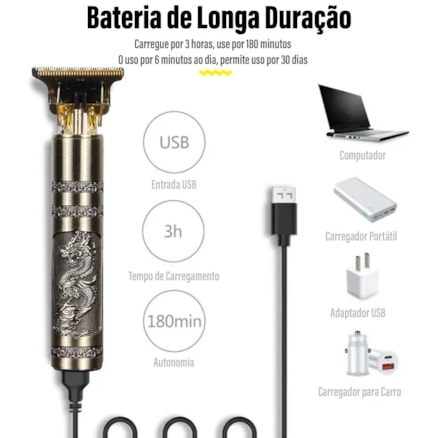 Máquina Para Cortar Cabelo Barbeador Cortador e Aparador de Pelo Dragon Dourado 110v/220v