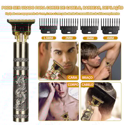 Máquina Para Cortar Cabelo Barbeador Cortador e Aparador de Pelo Dragon Dourado 110v/220v
