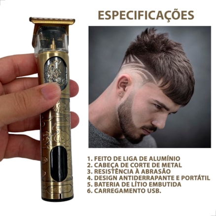 Maquina Recarregável Usb Cabelo Barba Sem Fio Dourado Ultra Afiado Pezinho