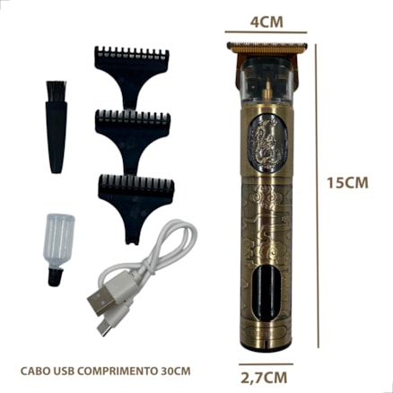 Maquina Recarregável Usb Cabelo Barba Sem Fio Dourado Ultra Afiado Pezinho