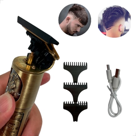 Maquina Recarregável Usb Cabelo Barba Sem Fio Dourado Ultra Afiado Pezinho