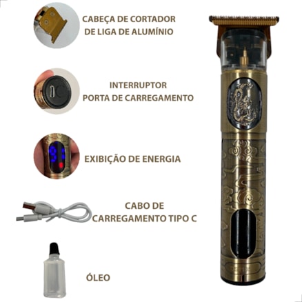 Maquina Recarregável Usb Cabelo Barba Sem Fio Dourado Ultra Afiado Pezinho