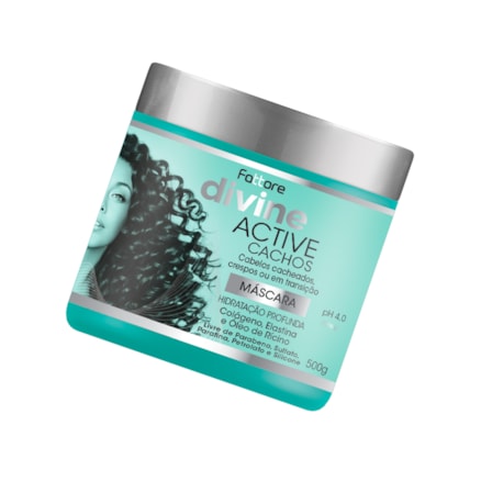 Máscara Active Cachos Divine Fattore Hidratação Profunda Colágeno, Elastina e Óleo de Rícino 500g