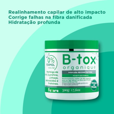 Máscara Capilar B-Tox Reconstrutora Profissional Organique Fattore 500g