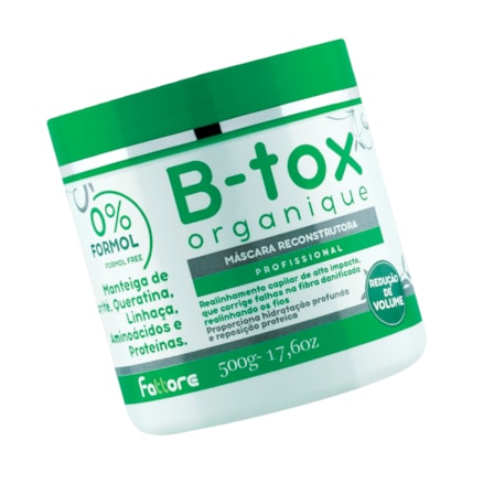 Máscara Capilar B-Tox Reconstrutora Profissional Organique Fattore 500g + Leave-in Fattore B-tox Organique Manutenção Liso 150ml