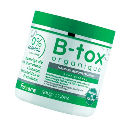 Máscara Capilar B-Tox Reconstrutora Profissional Organique Fattore 500g + Leave-in Fattore B-tox Organique Manutenção Liso 150ml