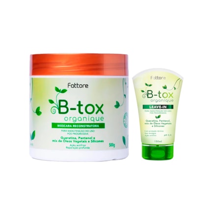 Máscara Capilar Reconstrutora B-Tox Organique Fattore Manutenção dos Lisos 500g + Leave-in Fattore B-tox Organique Manutenção Liso 150ml