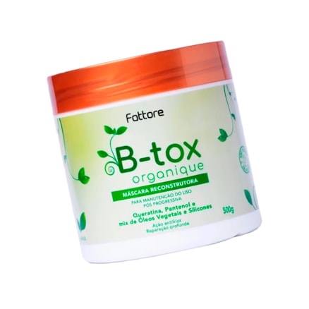Máscara Capilar Reconstrutora B-Tox Organique Fattore Manutenção dos Lisos 500g + Leave-in Fattore B-tox Organique Manutenção Liso 150ml