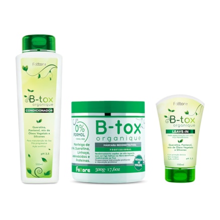 Máscara Capilar Reconstrutora Pro + Condicionador + Leave-in Btox Organique Manutenção Liso