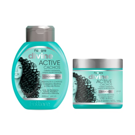 Máscara de Hidratação 500g + Condicionador Fattore Divine Active Cachos Hidratação Profunda 300ml