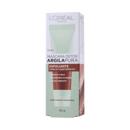 Máscara Detox Argila Pura L'oréal Esfoliante Renovadora 40g