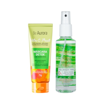 Máscara Detox Be Aurora Vita C Fruit Antioxidante com Carvão Ativado 75g + Água Micelar BeAurora Pura Fattore Spray Babosa Ativa Vegano 140ml