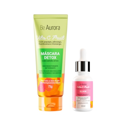 Máscara Detox Be Aurora Vita C Fruit Antioxidante com Carvão Ativado 75g +  Elixir Be Aurora Rosa Mosqueta com Ácido Hialurônico + Colágeno 30ml