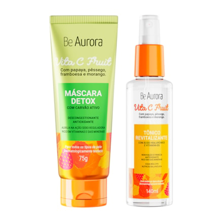 Máscara Detox Be Aurora Vita C Fruit Antioxidante com Carvão Ativado 75g + Tônico Revitalizante Be Aurora Vita C Fruit com Ácido Hialurônico + Vitamina B5 140ml