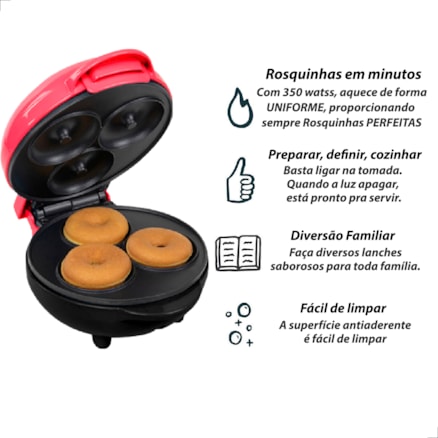 Mini Máquina Elétrica De Donuts e Rosquinhas 110v com 3 Furos Confeitaria Doces