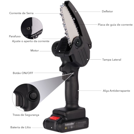 Mini Motosserra Elétrica Portátil Recarregável Bivolt