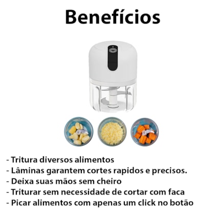 Mini Processador Moedor Triturador Elétrico Potente Alho Sem Fio Alimentos Usb