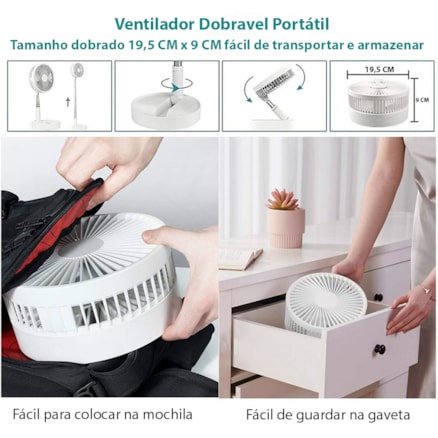 Mini Ventilador Portátil Silencioso Dobrável Recarregável Usb Ajustável de Mesa