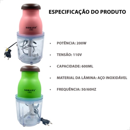 Miniprocessador Multiprocessador Triturador Elétrico Alimento Potente 110v 600ML