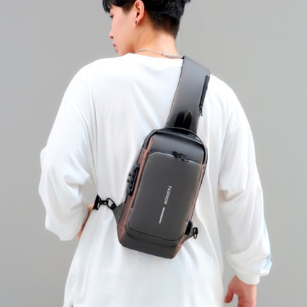Mochila Bolsa Ombro Transversal Unilateral USB Cadeado Impermeável Viagem Cinza