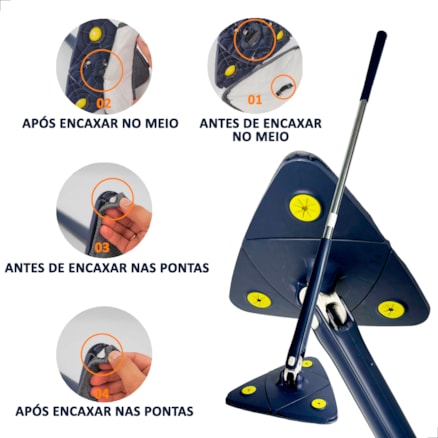 Mop de Limpeza Triangular Esfregão de Chão Giratório Esfreguette INMA Cabo Inox