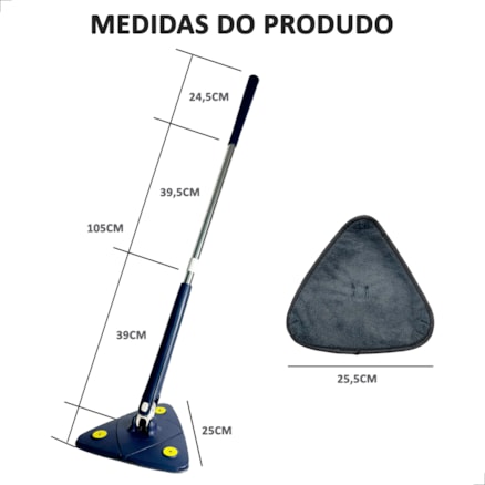 Mop de Limpeza Triangular Esfregão de Chão Giratório Esfreguette INMA Cabo Inox