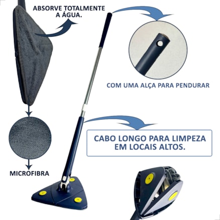 Mop de Limpeza Triangular Esfregão de Chão Giratório Esfreguette INMA Cabo Inox