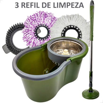 Mop INMA Esfreguette Giratório 8L 360 Cesto Inox 3 em 1 Para Limpeza Esfregão