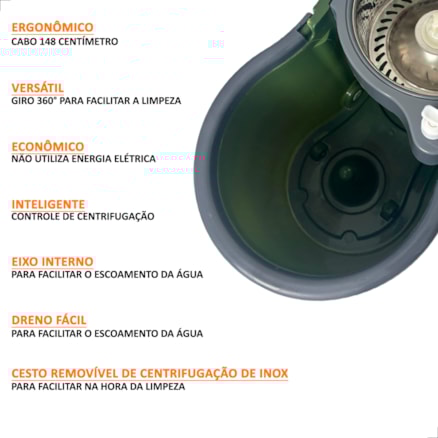Mop INMA Plus Giratório 8L 360 Cesto Inox