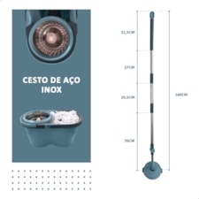 Mop Limpeza Robust Esfregão Giratória Cabo Longo Inox 3 Refil 16l