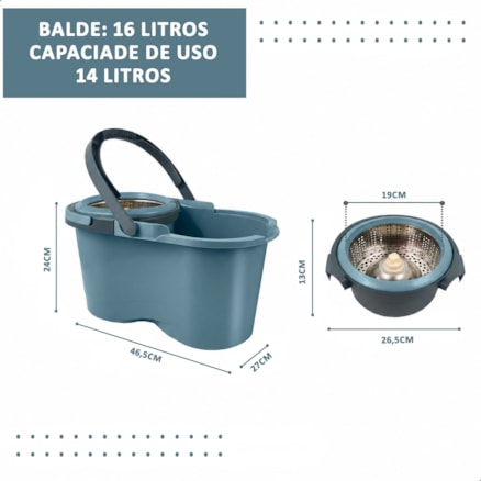 Mop Limpeza Robust Esfregão Giratória Cabo Longo Inox 3 Refil 16l