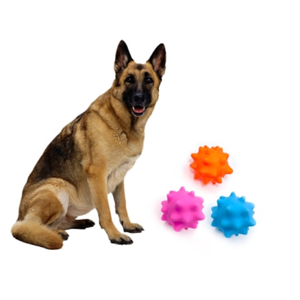 Mordedor Brinquedo Bolinha Bola Cravo Pet Cachorro Cão Gato Antistress Colorida Som Apito Vinil Sortido