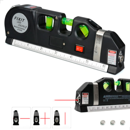 Nível A Laser E Trena 250cm Régua Nivelador Construção Bolha 3 Linhas Super Leve