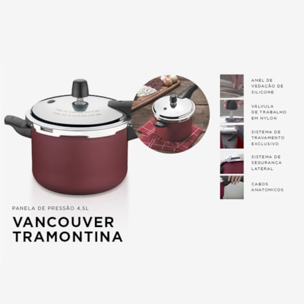 Panela De Pressão Tramontina 4,5l 20cm Vancouver Vermelha