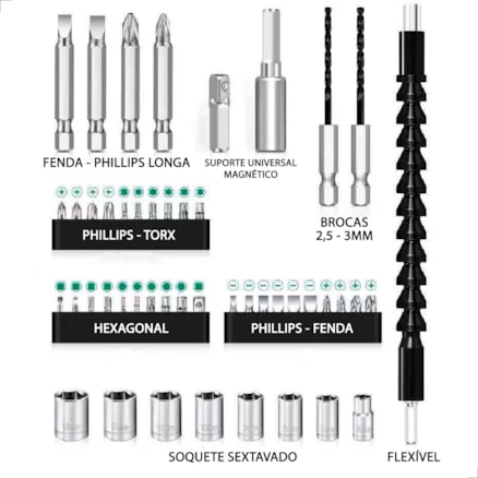 Parafusadeira Sem Fio Recarregável Com Maleta 47 Bits Chaves Peças 110v/220v