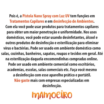 Pistola Nano Spray Ionic Luz UV Tratamento Capilar Potencializador e Sanitização de Casa Trabalho