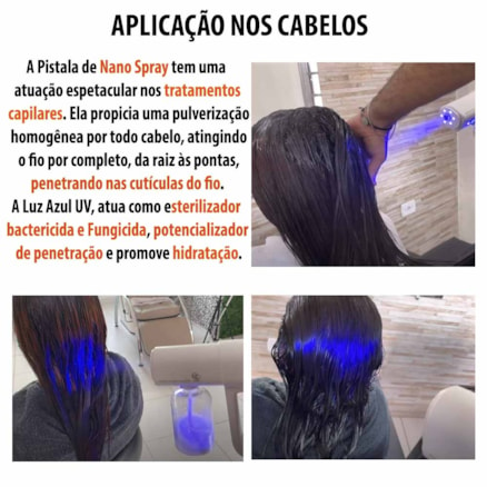 Pistola Nano Spray Ionic Luz UV Tratamento Capilar Potencializador e Sanitização de Casa Trabalho