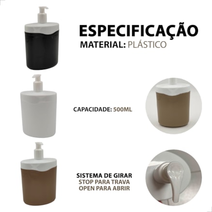 Porta Sabonete Líquido 500ml Dispenser Plástico Cozinha Banheiro Pia com Tampa