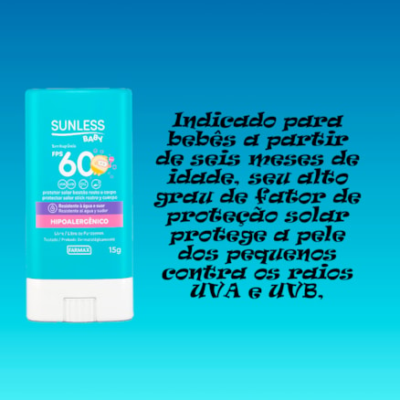 Protetor Solar Sunless Baby Bastão Fps60 Hipoalergênico Sem Frangancia 15G