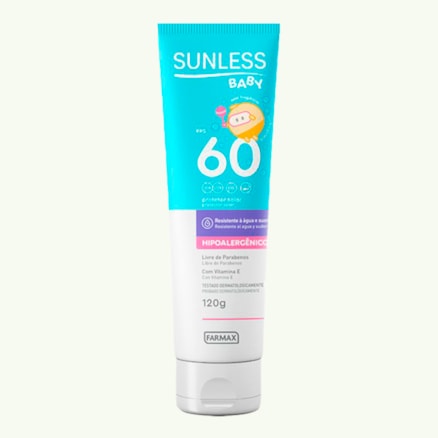 Protetor Solar Sunless Baby Fps60 Resistente Água Suor 120g