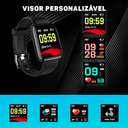 Pulseira Inteligente Fitness Prova Dágua Smartband Preto