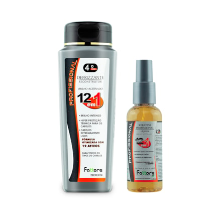 Queratina líquida Fattore 12 em 1 Profissional 120ml + Defrizzante Reconstrução 12 Em 1 Fattore Brilho Intenso Proteção Cabelos Lisos 300ml